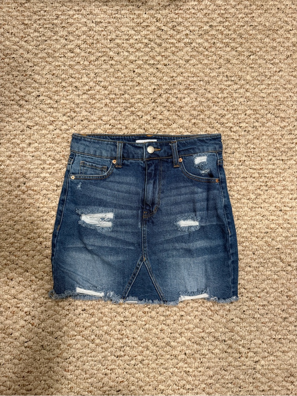 Tinseltown Distressed Dark Blue Denim Mini Skirt